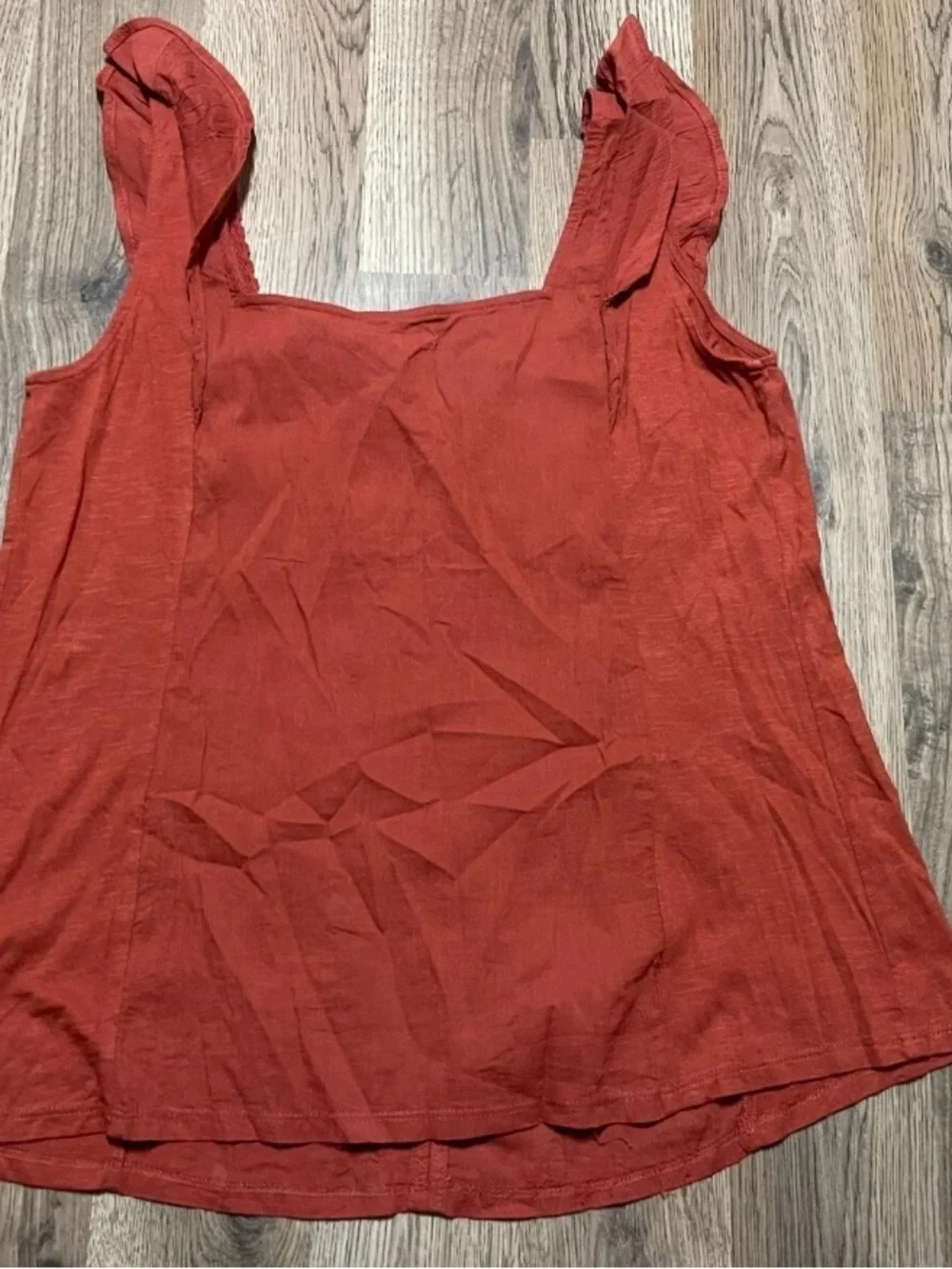 Maurices Rust Red Ruffled Strap Button-Front Camisole - Picture 2 of 3